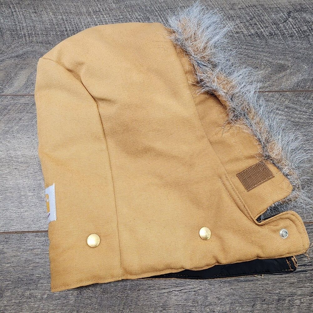 Vintage Carhartt 968QH Brown Faux Fur Quilt Snap On Hood Duck Canvas EUC
